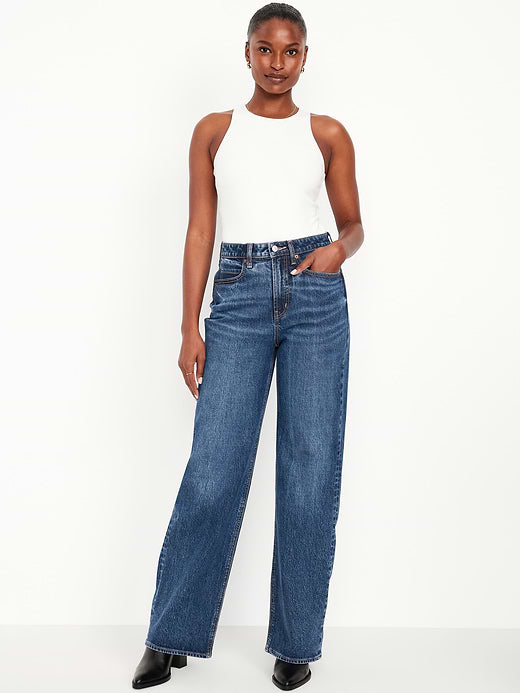 Curvy Extra High-Waisted Wide-Leg Jeans - Dark Wash