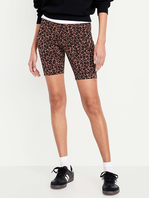 High-Waisted Cotton Biker Shorts -- 8-inch inseam - Cheetah