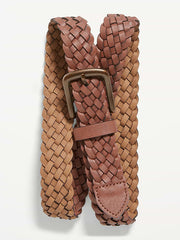 Braided Faux-Leather Belt for Men - Cognac Brown