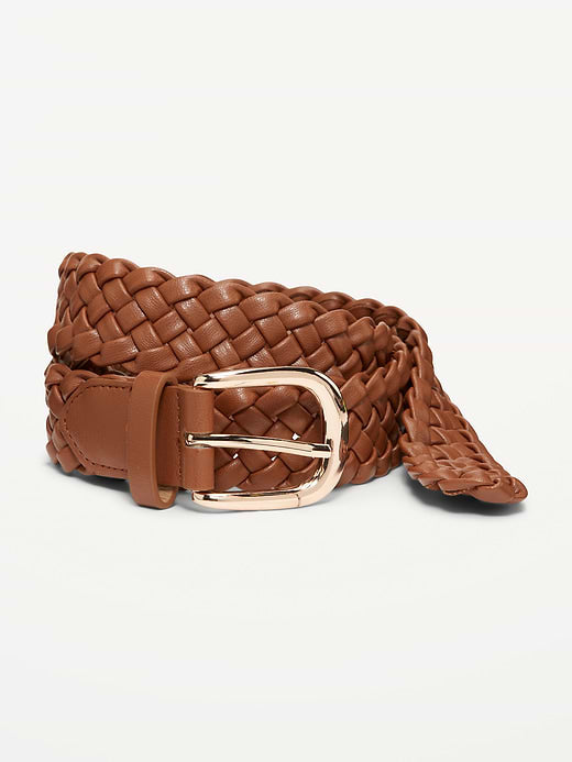 Braided Faux-Leather Belt for Women - Dark Chocolate
