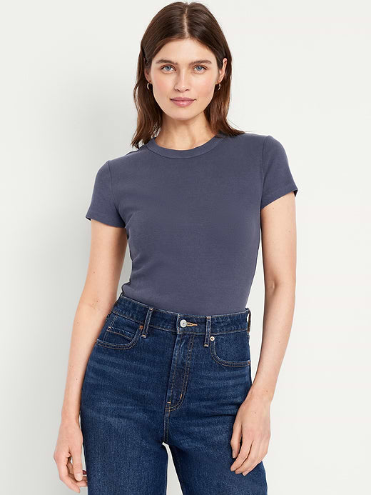 Snug Crop Ribbed T-Shirt - Volcanic Glass