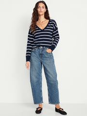 High-Waisted Baggy Barrel Ankle Jeans - Medium Wash