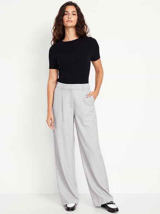 Extra High-Waisted Taylor Wide-Leg Trouser Pants - Light Gray