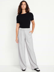 Extra High-Waisted Taylor Wide-Leg Trouser Pants - Light Gray