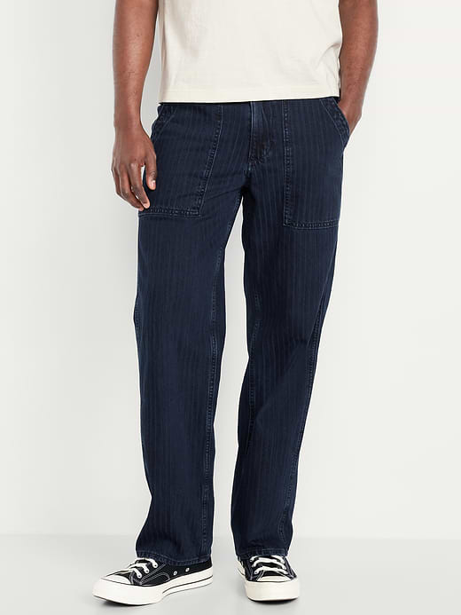 90s Loose Jeans - Blue Railroad Stripe