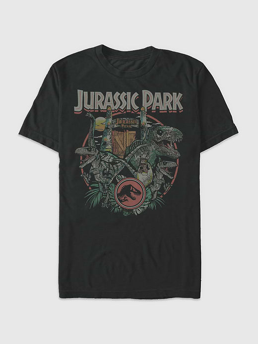 Jurassic Park Gate Circle Graphic T-Shirt - Black