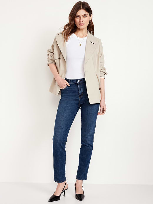 High-Waisted Vintage Slim Jeans - Dark Indigo