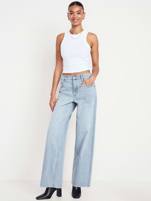 Mid-Rise Slouchy Wide-Leg Jeans - Light Wash
