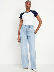 Curvy Extra High-Waisted Wide-Leg Jeans - Light Indigo Cutoff
