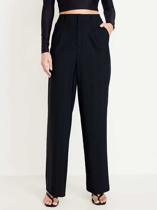 High-Waisted SleekTech Trouser Pants - Black Jack