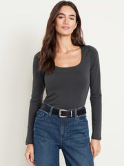 Fitted Double-Layer Scoop-Neck Top - Panther