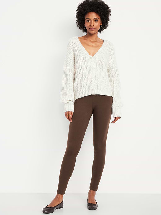 High-Waisted Fleece-Lined Ankle Leggings - Coffee Grounds