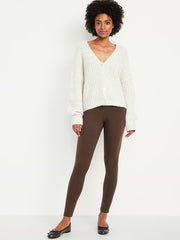 High-Waisted Fleece-Lined Ankle Leggings - Coffee Grounds
