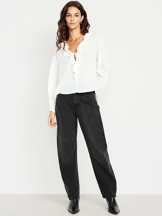 High-Waisted Baggy Barrel Jeans - Black Wash