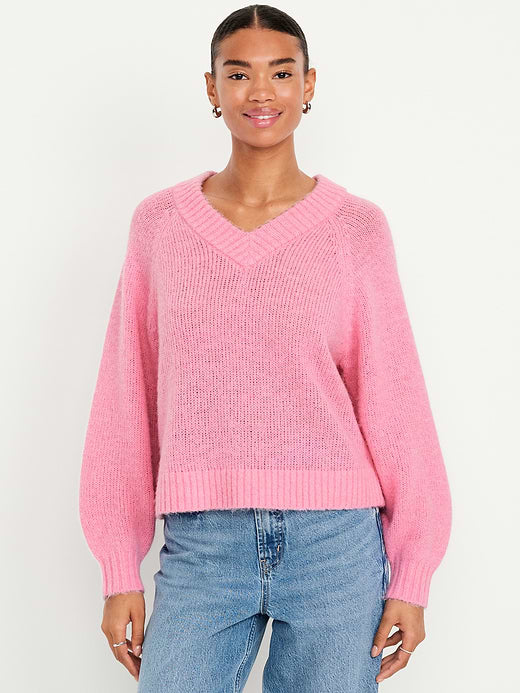 Cozy Cropped V-Neck Sweater - Sweet Sixteen