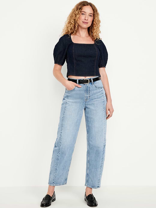 High-Waisted Barrel Ankle Jeans - Light Wash