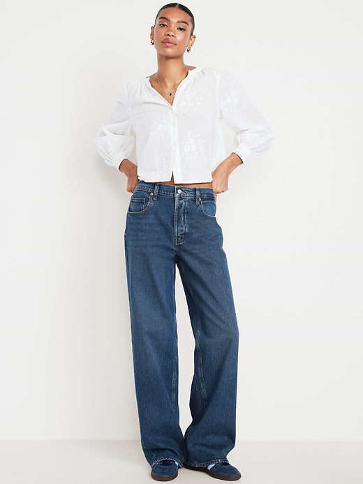 Mid-Rise Slouchy Wide-Leg Jeans - Dark Wash