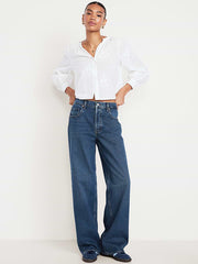 Mid-Rise Slouchy Wide-Leg Jeans - Dark Wash