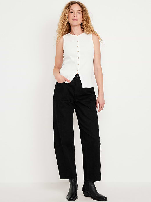 High-Waisted Baggy Barrel Ankle Jeans - Black Wash
