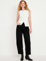 High-Waisted Baggy Barrel Ankle Jeans - Black Wash