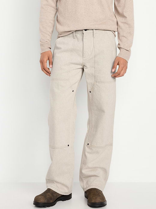 90s Baggy Double-Knee Carpenter Jeans - Ecru