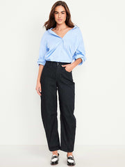 High-Waisted Wow Barrel Ankle Jeans - Washed Black