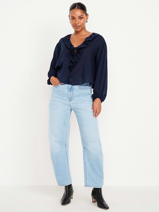 High-Waisted Wow Barrel Ankle Jeans - Summer