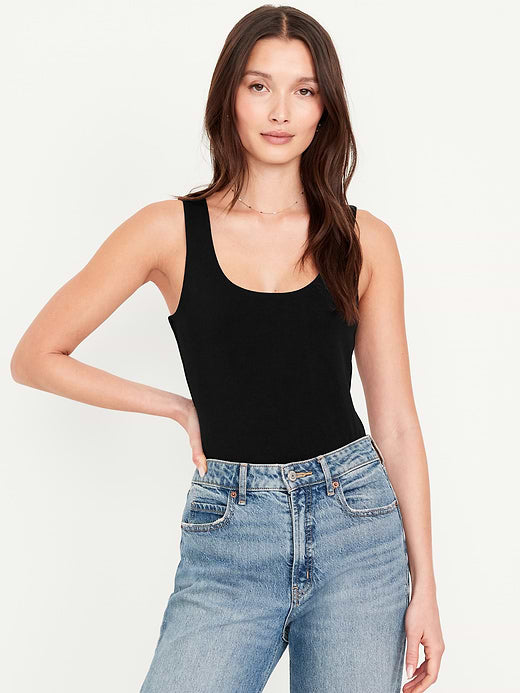 Double-Layer Scoop-Neck Bodysuit - Black Jack