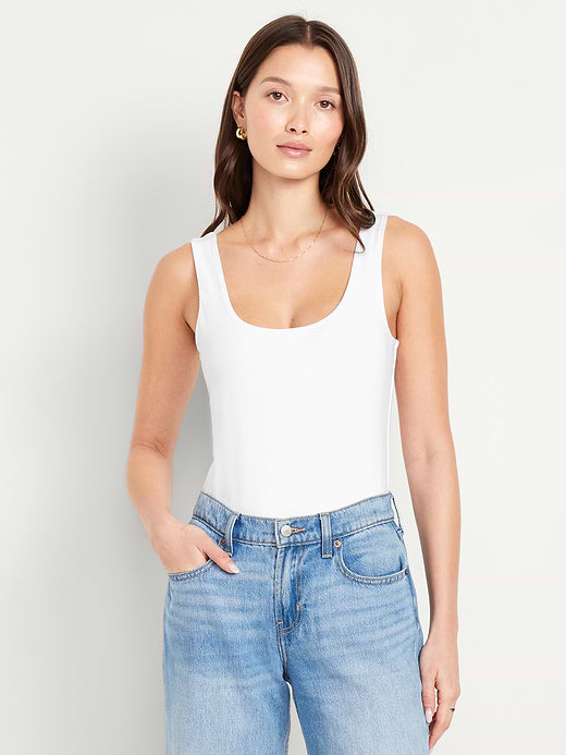 Double-Layer Scoop-Neck Bodysuit - White Lilies
