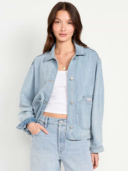 Cropped Denim Chore Jacket - Light Wash