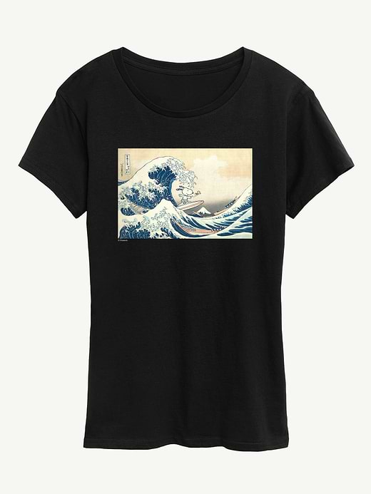 Snoopy Great Wave Short Sleeve Graphic Tee - Black