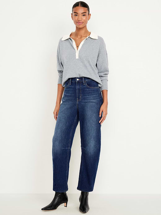 High-Waisted Wow Barrel Ankle Jeans - Dark Wash