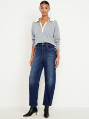 High-Waisted Wow Barrel Ankle Jeans - Dark Wash