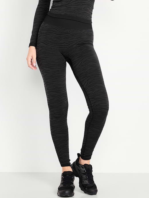 High-Waisted Seamless Jacquard Leggings - Black Jack