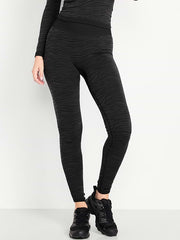 High-Waisted Seamless Jacquard Leggings - Black Jack
