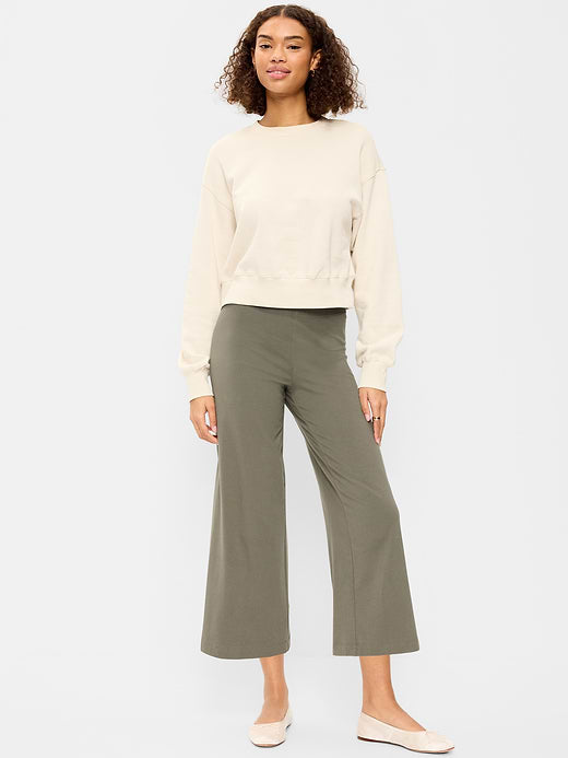 High-Waisted Fashion Wide-Leg Cropped Leggings - Stone Wall