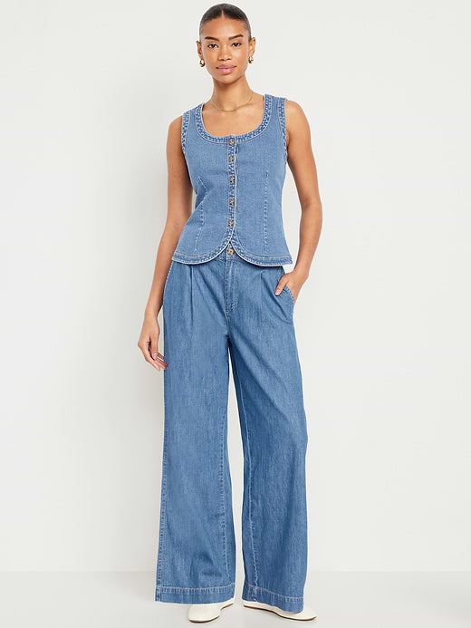 High-Waisted Taylor Trouser Wide-Leg Pants - Medium Wash
