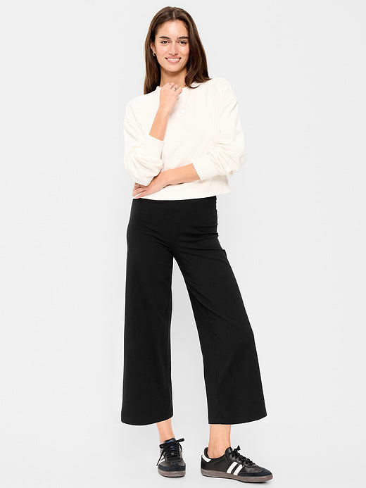 High-Waisted Fashion Wide-Leg Cropped Leggings - BlackJack