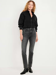 High-Waisted Vintage Slim Jeans - Faded Black Wash