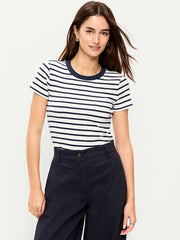 Snug Crop Ribbed T-Shirt - Navy Stripe
