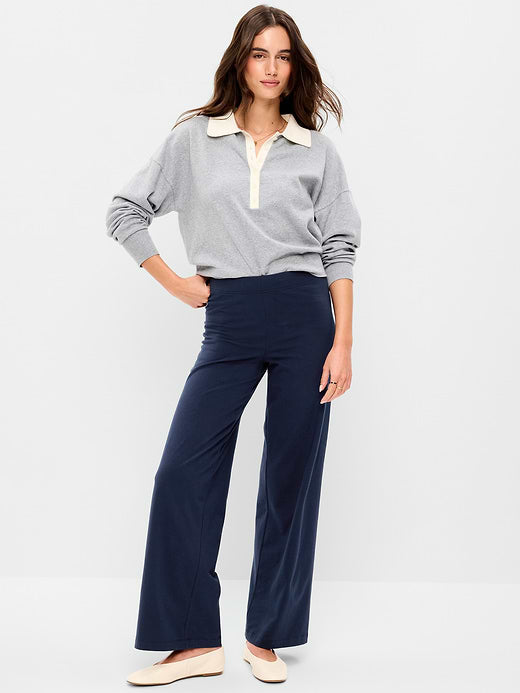 High-Waisted Fashion Wide-Leg Leggings - Navy Blue