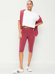 High-Waisted Fashion Layering Capri Legging - Red Clover