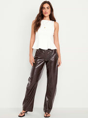 High-Waisted Faux-Leather Ankle Barrel Pants - Topsoil
