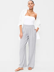 High-Waisted Linen-Blend Super Wide-Leg Pants - Blue Stripe