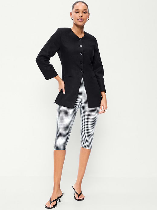 High-Waisted Fashion Layering Capri Legging - Black/Black Gingham