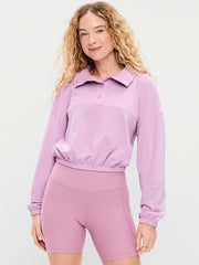 Button-Up Funnel-Neck Sweatshirt - Wild Aster