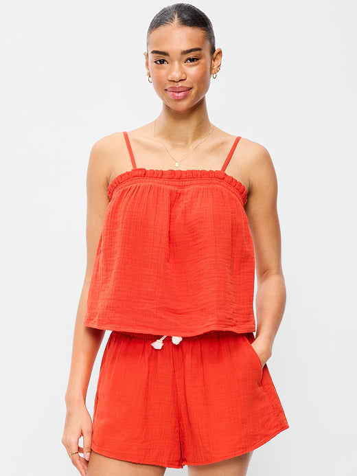 Crinkle Gauze Tank Top - Ornament Orange