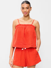 Crinkle Gauze Tank Top - Ornament Orange