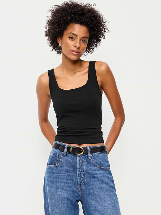 Hug Double-Layer Scoop-Neck Tank Top - Black Jack 3