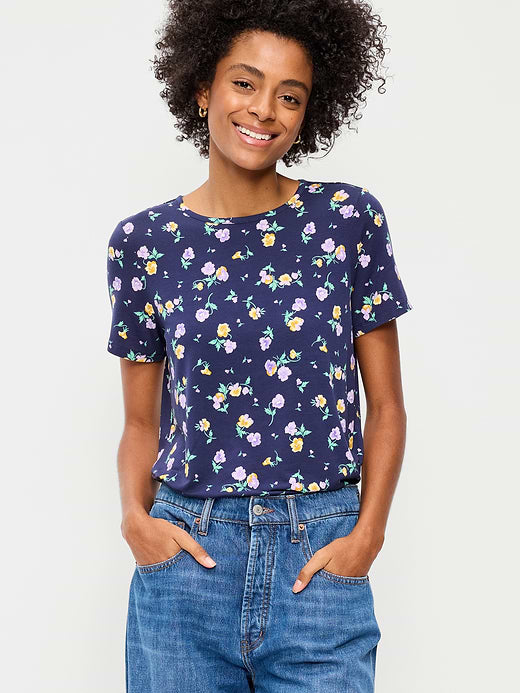 Luxe Crew-Neck T-Shirt - Blue Floral